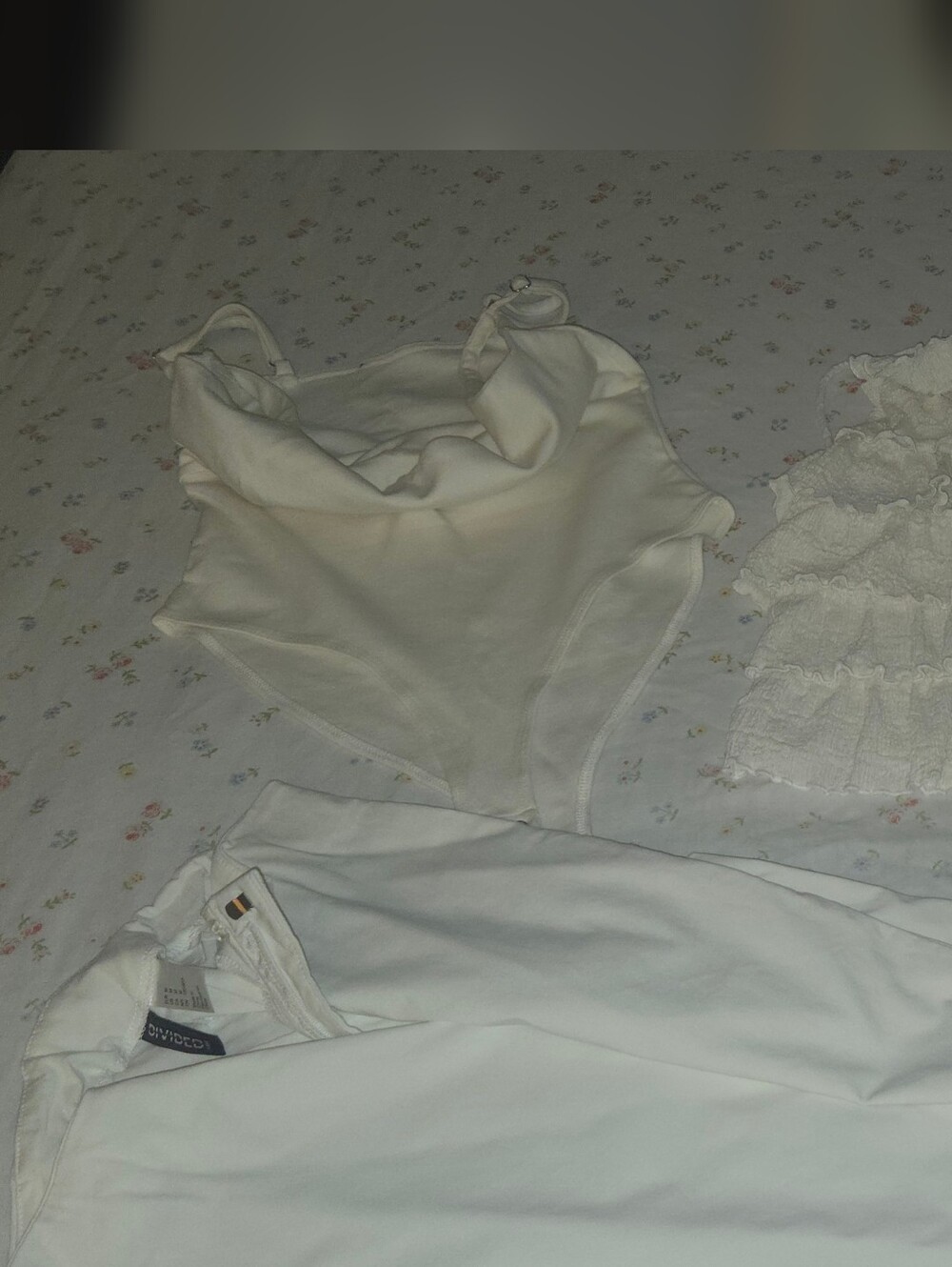 Divided White Lace Tank Top and Bodysuit Set